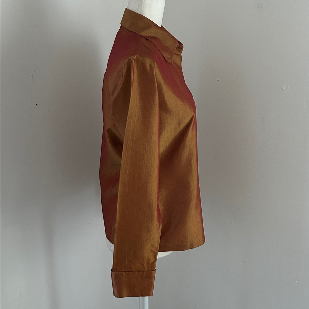 Express Shiny Gold/Copper Raw Silk Blouse sz 5/6 (M) - Picture 3 of 8